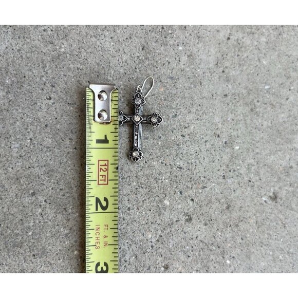 Vintage Cross Silver Tone Hook Religious Cross Dangle White Stone Earrings 1” - Picture 3 of 16